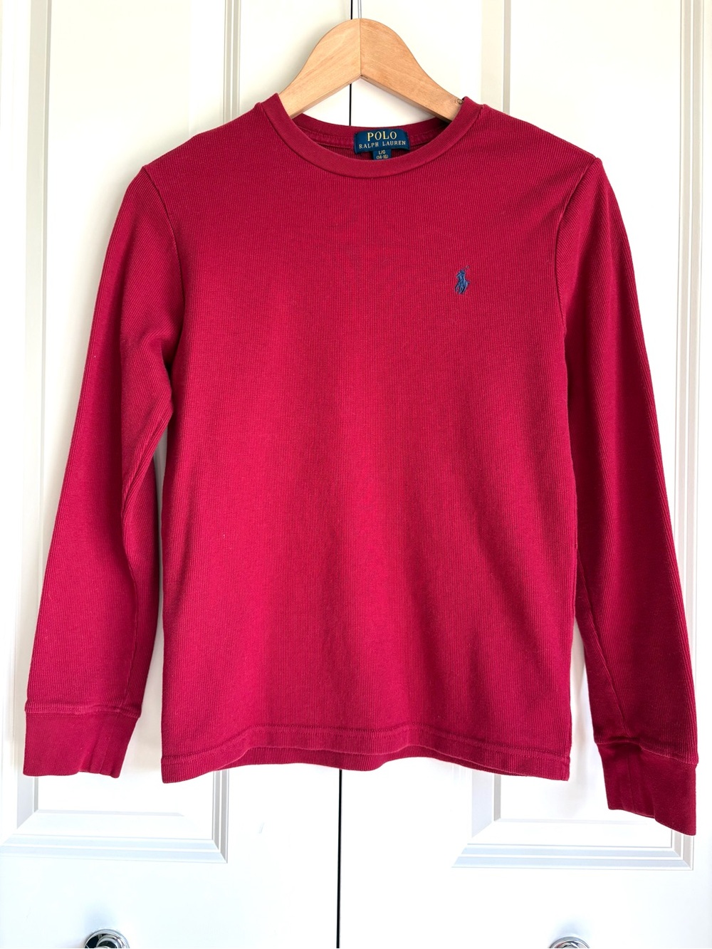 Polo Ralph Lauren Red Pullover Long Sleeve Thick 100% Cotton Shirt Size Youth L